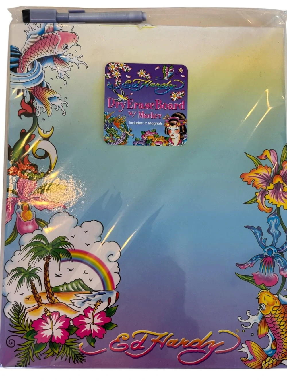 Ed Hardy Lisa Frank Tropical Koi Fish Dry Erase Board NEW Marker Magnets Y2K